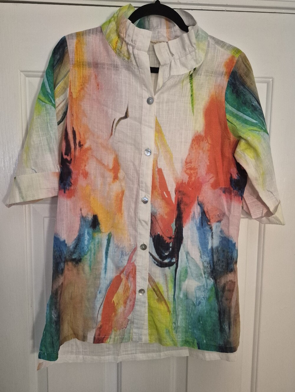 Soft Surroundings Women’s Abstract Watercolor Button-Front Shirt - Multicolor